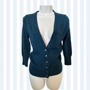 J. Crew 100% Cashmere Teal Cardigan Sweater – Buttons – Pockets – Women’s Small
